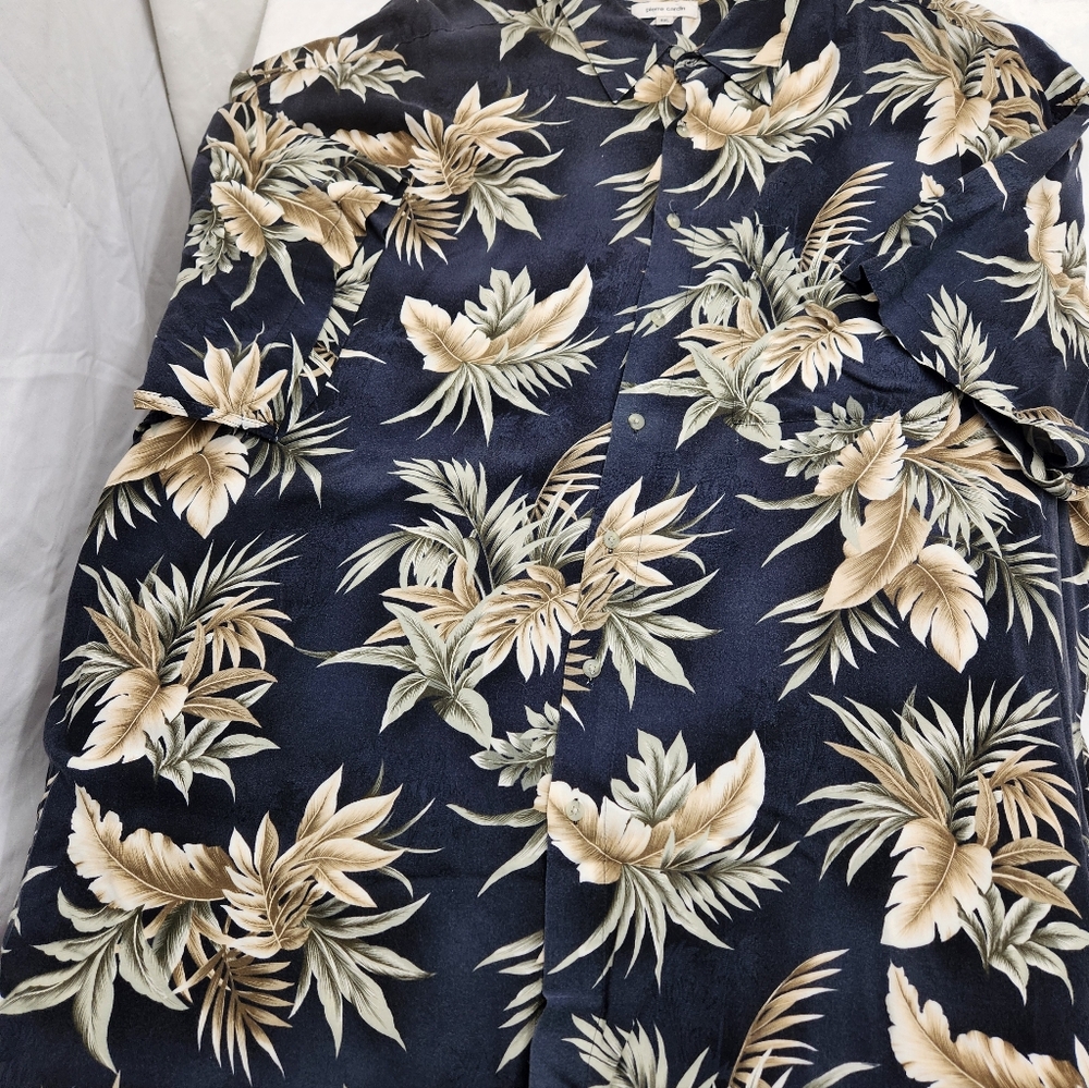 Vintage Pierre Cardin Hawaiian Shirt Mens 4XL Black Floral All Over Print 90s